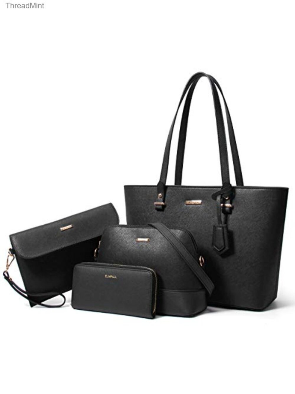 4 Pc Vegan Leather Tote Satchel Set Top Handle Handbags Messenger Wallet Clutch